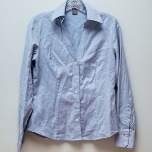 Ann Taylor Light Blue Long-Sleeve Button-Down Blouse
